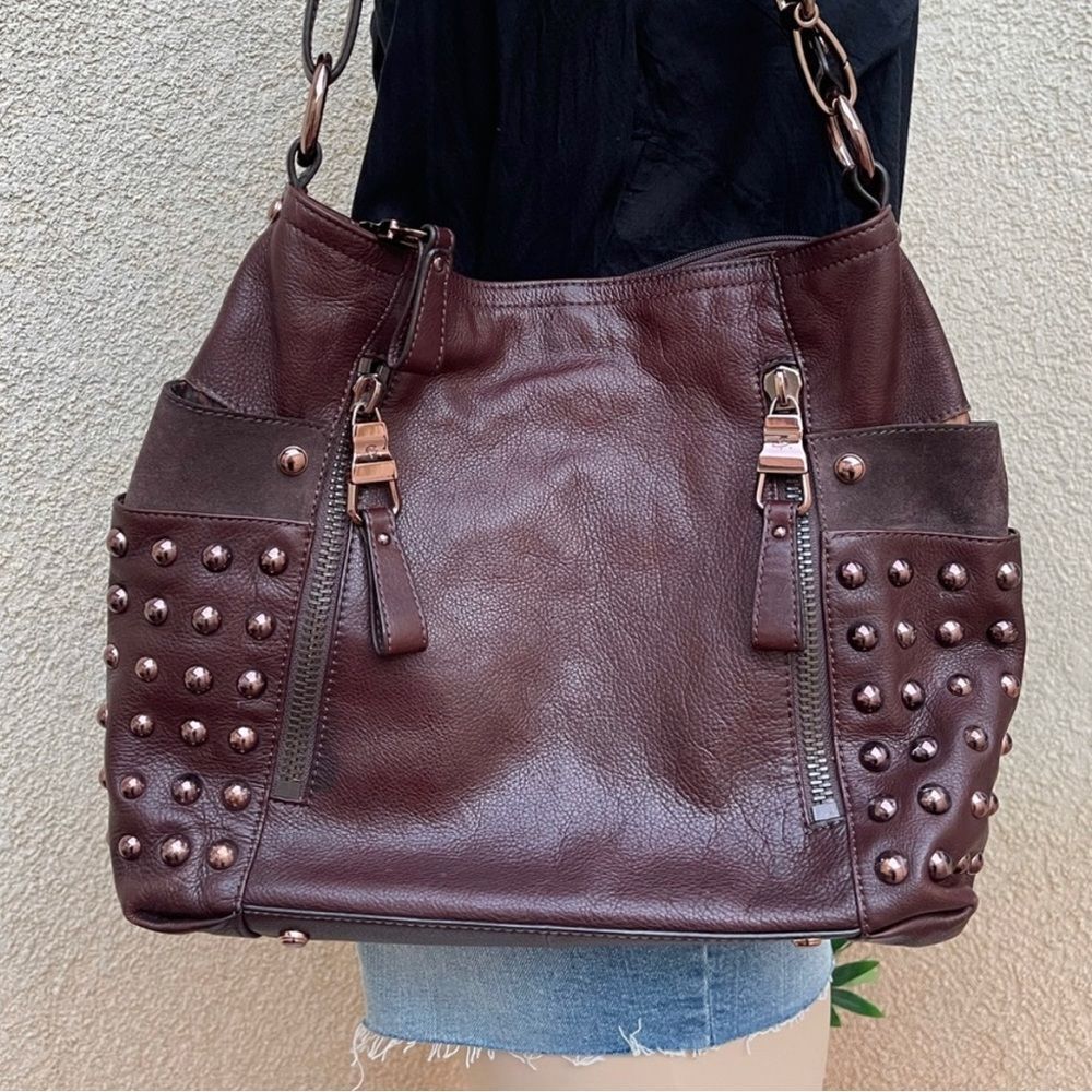 B. Makowsky Rose Gold hardware leather shoulder/crossbody bag